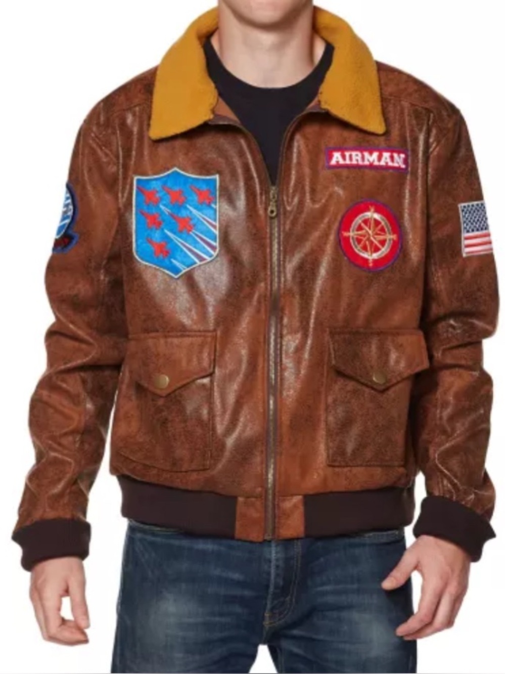 Adult Aviator Bomber Jacket Halloween Costume size XL Top Gun Themed Party